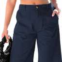 luvamia Bermuda Shorts for Women Knee Length High Waisted Cotton Elastic Wasit Summer Dressy Casual Long Chino Shorts (Medium, Dark Blue)