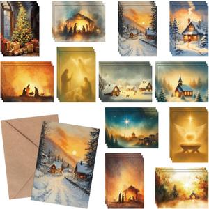 Tenceur 36 Set Religious Christmas Cards with Kraft Envelopes Nativity Scene Christian Greeting Cards Bulk 5 x 7 In Bible Verses Scripture Gift for Xmas Holy Nativity Religious Holiday Festival