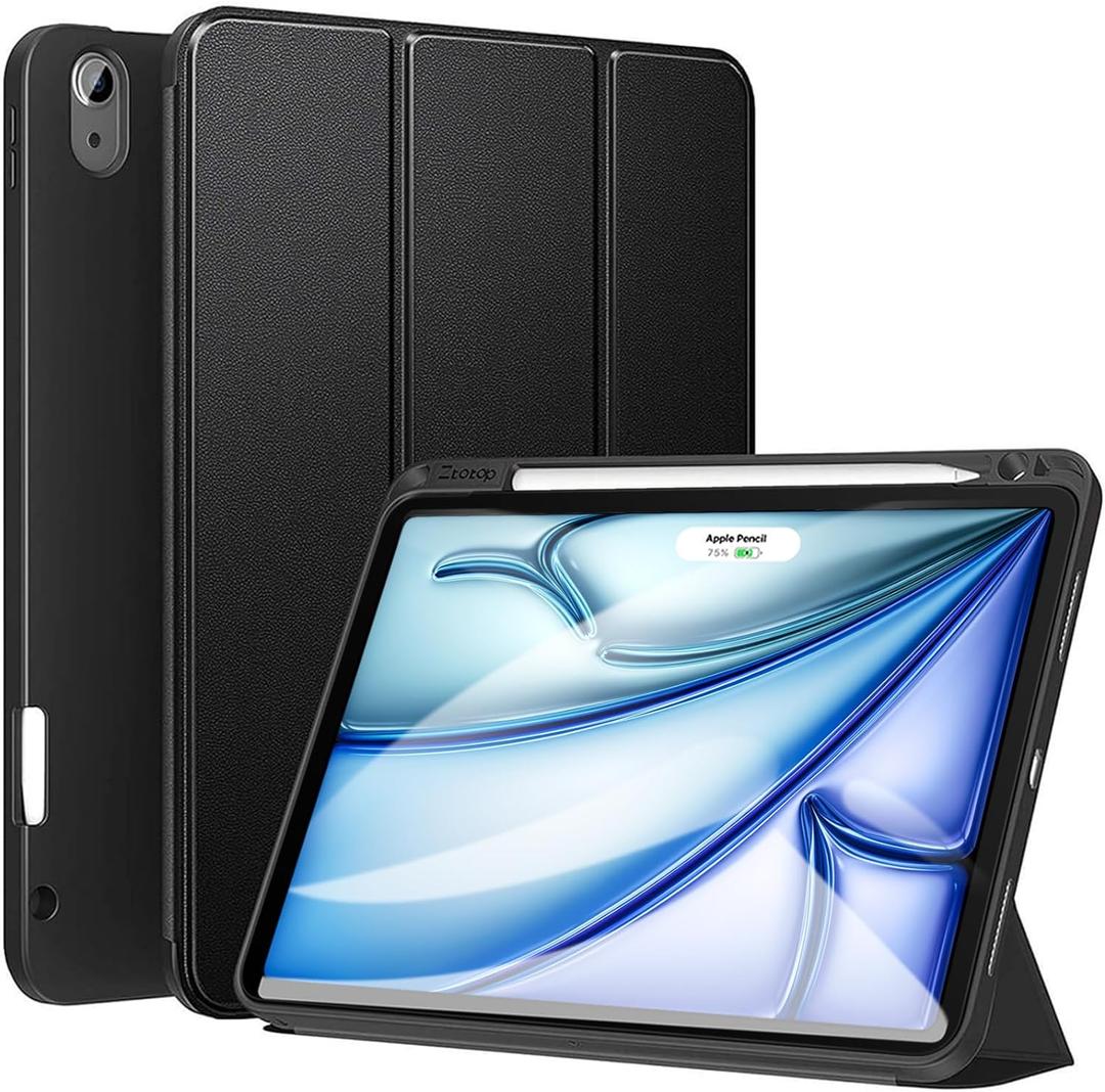 ZtotopCases for iPad Air 11 Inch Case (M3/M2-2025/2024) & iPad Air 5th/4th Gen 10.9 Inch 2022/2020 & iPad Pro 11" 2018 1st with Pencil Holder, Soft TPU Back Slim Trifold Smart Cover, Black