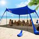 Beach Tent Sun Shelter 10x10FT Beach Shade Canopy with 8 Sandbags, UPF 50+ Protection Beach Shade Canopy, Outdoor Tent for Beach