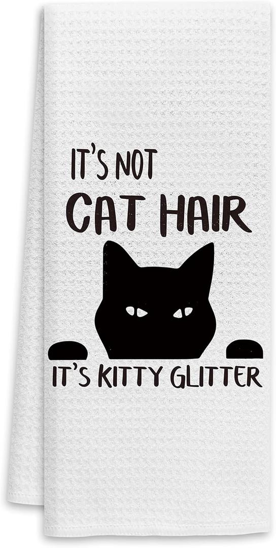 Voatok It's Not Cat Hair It's Kitty Glitter Hand Towels - Funny Black Kitty Decor Kitchen Dish Towels - Cat Lovers, Mom, Girls, Women Gifts