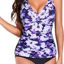 Yonique Tankini Swimsuits for Women Tummy Control Bathing Suits Two Piece Tankini Tops with Bikini Bottoms Twist Swimwear (Large, Purple Floral)