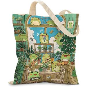 Aesthetic Canvas Tote Bag for Women - with Magnetic Snap Closure & Zipper Inner Pocket Reusable Bag for Shopping