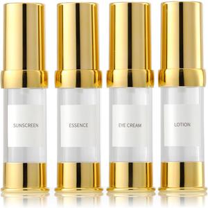 Gold 15ML Airless Pump Bottle Toiletries Travel Size Containers Mini Makeup Bottle Dispenser with Box Reusable Empty Cosmetic Packaging Bottles (0.5 oz/15 ml, 4 Packs)