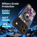 for iPhone 17 Pro Max Case, Black Floral Flower Pattern Case [Compatible with MagSafe] [Translucent Matte] Cute Slim Shockproof Protective Women Girls iPhone Case, Pink Purple Flower