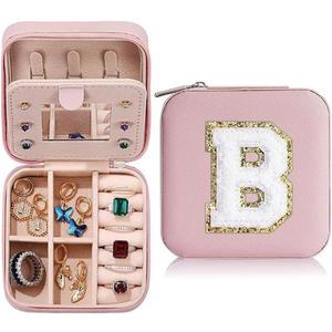 Travel Jewelry Case with Mirror, Mini Portable Jewelry Travel Organizer, Small Jewelry Box for Bridesmaid Gift, Travel Essential to Store Ring, Necklace, Earring. (B)