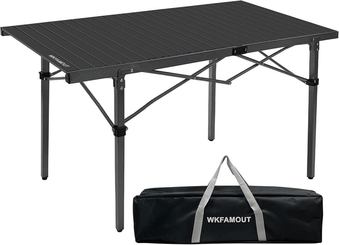 29.9" Tall Folding Camping Table for 2-6 Person, 54.7" Large Aluminum Foldable Roll-up Table Outdoor with Carry Bag for Picnic, Camp, Sturdy, Backyard, Patio, 55"*27.5"*29.9"