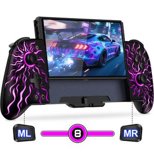 Gammeefy Switch Controllers Hall Effect - Pro Controller - Switch One Piece Joypad with 9 Lights in Handheld Mode (Multi-Colored Sunburst)