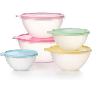 Tupperware Heritage Wonderlier 10 Piece Food Storage Bowl Set in Vintage Colors, Dishwasher Safe and BPA Free (5 Containers, 5 Lids) (Clear)