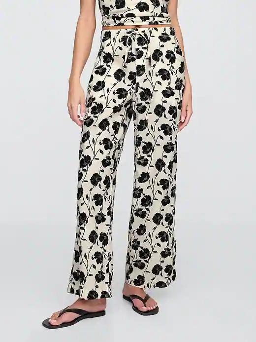 Gap 
Mid Rise Linen-Blend Pull-On Wide-Leg Pants
Size M