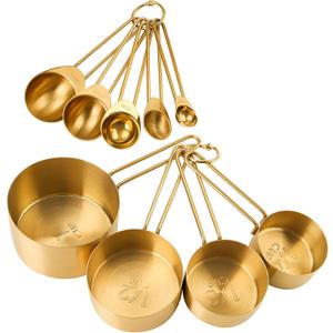 TOPZEA 9 Pcs Gold Measuring Cups and Spoons Set, Nesting Stainless Steel Kitchen Measuring Cups Stackable Tablespoons Set for Baking, Cooking Dry and Liquid Ingredients, Dishwasher Safe