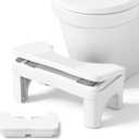 Folable Squatting Potty Stool for Adults, 7" Height Adjustable Toilet Poop Stool Squat Adult, Portable Bathroom Step for Travel, Improve Squatting Posture, Non-Slip, White (1 Pack)