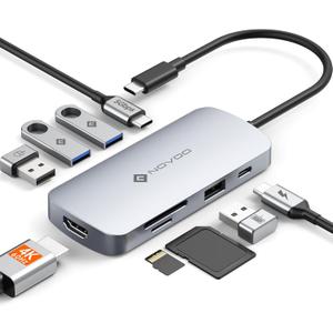 USB C Hub, 9 in 1 USB C Multiport Adapter with 4K@60Hz HDMI, 5 USB Ports, 100W PD, SD/TF USB C Adapter, USB C to HDMI Adapter, USB C Dock for MacBook Pro/Air, HP, DELL, Lenovo, ASUS Laptops NOVOO