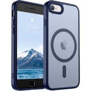 SUPFINE Magnetic for iPhone SE Case 2022 (3rd)/2020 (2nd), iPhone 8 Case (Compatible with MagSafe) (Military Grade Drop Protection) Slim Translucent Matte Phone Case,Navy Blue