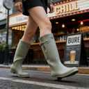 Women's Tall Knee High Rain Boots - Waterproof Natural Rubber Wellies, Adjustable 17" Wide Calf, Anti-Slip Sole & Arch Support for Rain, Mud & Garden (6, Olive Green)