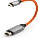 USB C to HDMI 4K 60Hz Cable, for Lenovo ThinkPad X1/Sony A7 IV/Atomos Ninja V,20cm, 18Gbps, No Lag for Gaming (Orange Braided)