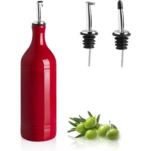 Sweejar Large Ceramic Olive Oil Dispenser Bottle, Opaque Oil Cruet Protects to Reduce Oxidation, Suitable for Storage Vinegar, Soy Sauce & Other Liquids, Pack of 1, 24 Fl Oz(Red)