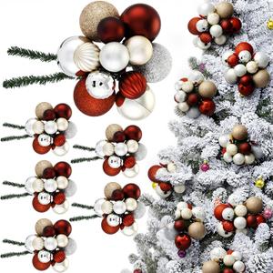 Knitgrip 6 Set Christmas Ball Ornament Cluster 72 Pcs 2.36" 1.57" Glitter Plastic Shatterproof Xmas Ball Ornament Picks Decorations for Christmas Tree Wreath Garland Stairs Decor(Brown,Classic)