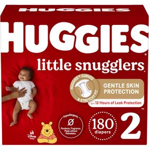 Huggies Size 2 Diapers, Little Snugglers Baby Diapers, Size 2 (12-18 lbs), 180 Ct (3 packs of 60), Packaging May Vary