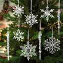 Crystal Christmas Tree Ornaments Decorations Set- 24Pcs Xmas Clear Acrylic Snowflake Icicle Crystal Hanging Ornaments for Christmas Tree Winter Wonderland Frozen Birthday Wedding Home Party Decor
