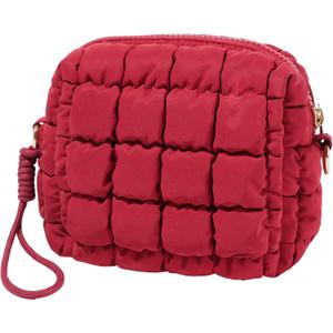 Quilted Makeup Bag Puffy Cosmetic Bag Cute Puffer Travel Toiletry Bag for Women, Small Makeup Pouch for Purse Quilted Cosmetic Pouch for Essentials Toiletries, Gift for Women, Girls (Dark Red)