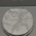 Round Marble Toilet Seat Natural Wood Toilet Seat with Zinc Alloy Hinges, Easy to Install also Easy to Clean, Anti-pinch Wooden Toilet Seat by Angol Shiold (Round, Gray) (Round-16.5)