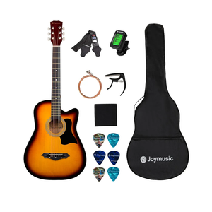 Joymusic 38 inch sunburst beginner acoustic guitar kit,bundle with a strap with picks holder,digital tuner, set strings, capo,cleaning cloth,6 picks,gig bag.(JG-38C,3TS)
