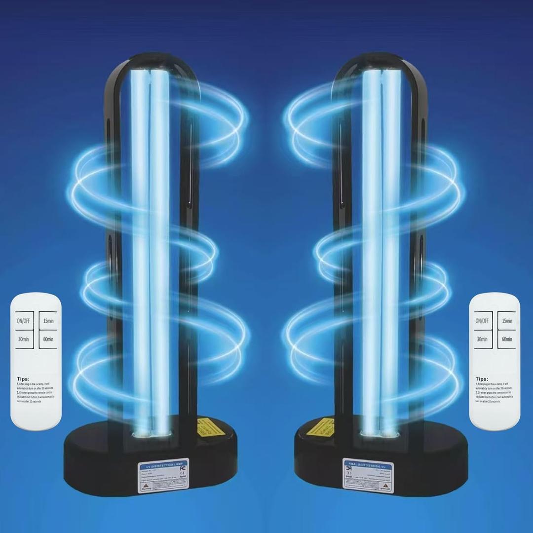 BAIMNOCM UVC Light, 2 Pack 38 Watt UV Sanitizer for Mold, Ultraviolet Light for Room, UV-C Lamp for Dust Mite Device with 15/30/60 Minutes Timer, Indoor Use