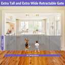 Reinforced 42" Extra Tall x 96" Wide Retractable Pet Gate with Support Rods-Prevent Crawling Under, Mesh Baby Gate Long Dog Gate Indoor/Outdoor Retractable Gate Tall Dog Gates for Doorways, Gray
