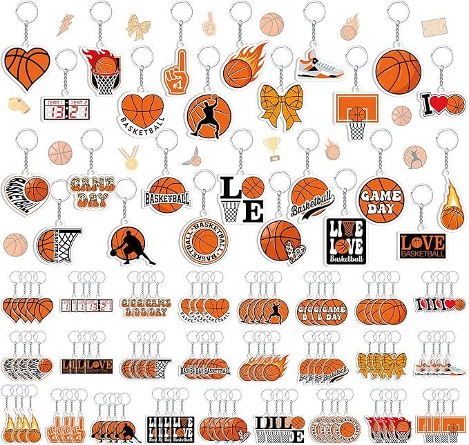 Tondiamo 100 Pcs Acrylic Basketball Keychains Bulk, Basketball Senior Night Gift 25 Styles Sports Ball Keychains for Fans, Sports Lovers, Game Day Rewards, School Carnival Team Gift Goodie Bag Fillers