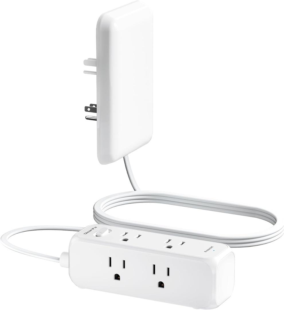 Flat Outlet Extender with Cover, Flat Plug Power Strip with 6 AC Outlets, 2000 Joules Surge Protector, 3FT Flat Extension Cord, Home Office Travel Dorm Room Essentials