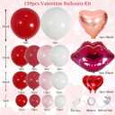 139PCS Valentine's Day Balloon Arch Garland Kit - Red Pink White Balloons with Heart-shaped and Red Lip Balloons for Galentine Decorations, Bachelorette & Bridal Shower, Anniversary Decor