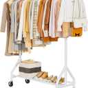 Heavy Duty Clothes Rack Load 450 LBS, Metal Garment Rack, Standing Rolling Clothing Rack for Hanging Clothes with Sturdy Wheels & Shelves, Portable Closet Wardrobe Rack,White