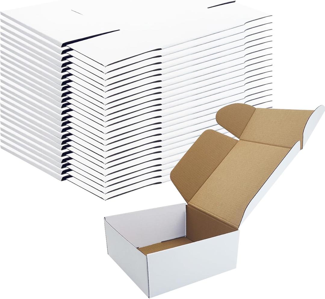 7x7x3 Inches White Shipping Boxes Set of 25Cardboard Boxes Recyclable Corrugated Boxes Mailers for Small Business, Transporting, Packaging Storage Boxes and Craft Gifts Giving Products Box
