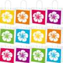 Kolldenn 12 Pcs Hibiscus Clear Gift Bags with Handles, Tropical Floral Hawaiian Tote Bags, PVC Plastic Goodie Handbags for Summer Beach Birthday Party Favors, 9.84x 9.84x 3.54 in