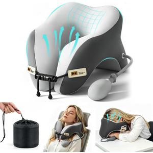 Desk Pillow for Napping, Neck Pillow for Office Chair Headrest, Neck Support Pillows for Desk Sleeping, Inflatable Neck Pillow for Work/Travel/Airplane, Face Down Pillow, Adjustable Height (Grey)