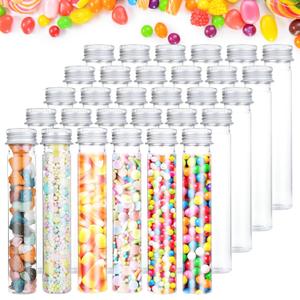 WOPPLXY 50 Pcs 65 ML Plastic Test Tubes with Caps, Plastic Candy Tubes with Screw Caps, Clear Bath Salt Tubes, Gumball Tube for Candy Bath Salts Spices Beads and Wedding Party Christmas Home Dcor