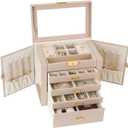 Jewelry Box for Women, 5-Layer Jewelry Organizers Box, Large Jewelry Storage Box for Girls, Jewelry Holder Organizers Gift for Valentine's Day, Christmas (Apricot)