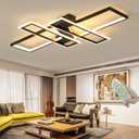 47.2in Modern LED Ceiling Lights Fixture, 116W Black Dimmable Chandelier, Rectangular, with Remote Control Diningroom Lamp, FlushMount Geometric LED Ceiling Lamps for Bedroom Living Room