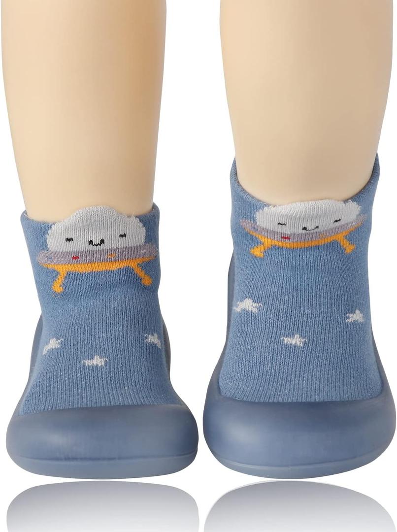 Baby Sock Shoes Animal Rubber Sole Non-Skid Indoor Slipper Infant Boys Girls First Walking Floor Slipper (12-18 Months Infant, Blue)