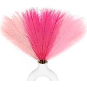 48pcs Pink Faux Pampas Grass Decor, 21.7inch Hot Pink Short Artificial Pompous Grass Fluffy Fake Pompas Grass Branches Vase Filler Flower Arrangement for Outdoors Wedding Centerpieces Decor