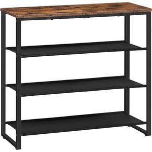 HOOBRO Shoe Rack, 4 Tier Shoe Storage Organizer with 3 Oxford Fabric Shelves and Top Panel, Holds 12-16 Pairs of Shoes for Entryway and Closet, Industrial, Rustic Brown BF47XJ01G1