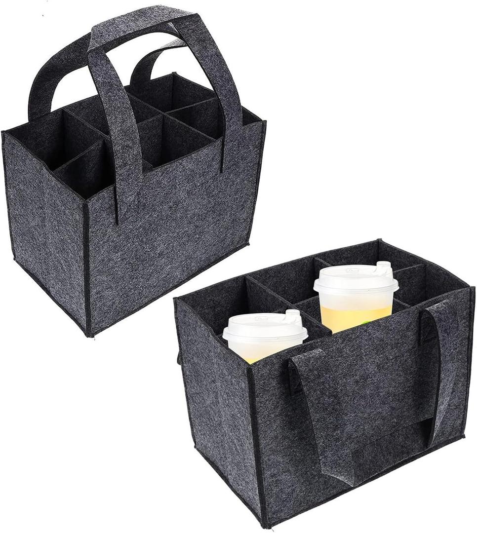 2 Pcs Portable Drink Carrier 6 Cup Holder for Car Boats Reusable Insulated Cup Carriers with Handle Cardboard Bottom, Foldable Tote Bag for Hot and Cold Drinks Transporting Coffee Beverage