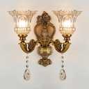 MIXL-2-Heads Victorian Gold Wall Sconces,Floral Wall Mount Lights with Glass Lampshade,French Vintage Style Crystal Sconces for Living Room Bedroom and Hallway