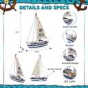 CoTa Global Ocean Blue Sea Boat with LED Light - Handmade Wooden Boat Decor, Beach Style Model Sail Boat Decorations, Nautical Themed Table Top Decor