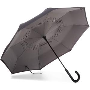 Totes InBrella - Reverse Close Umbrella with Invisible Water Repellent Coating - Auto Close, Inverted, Dripless, and Stormproof for Rainy Weather (Black/Grey)