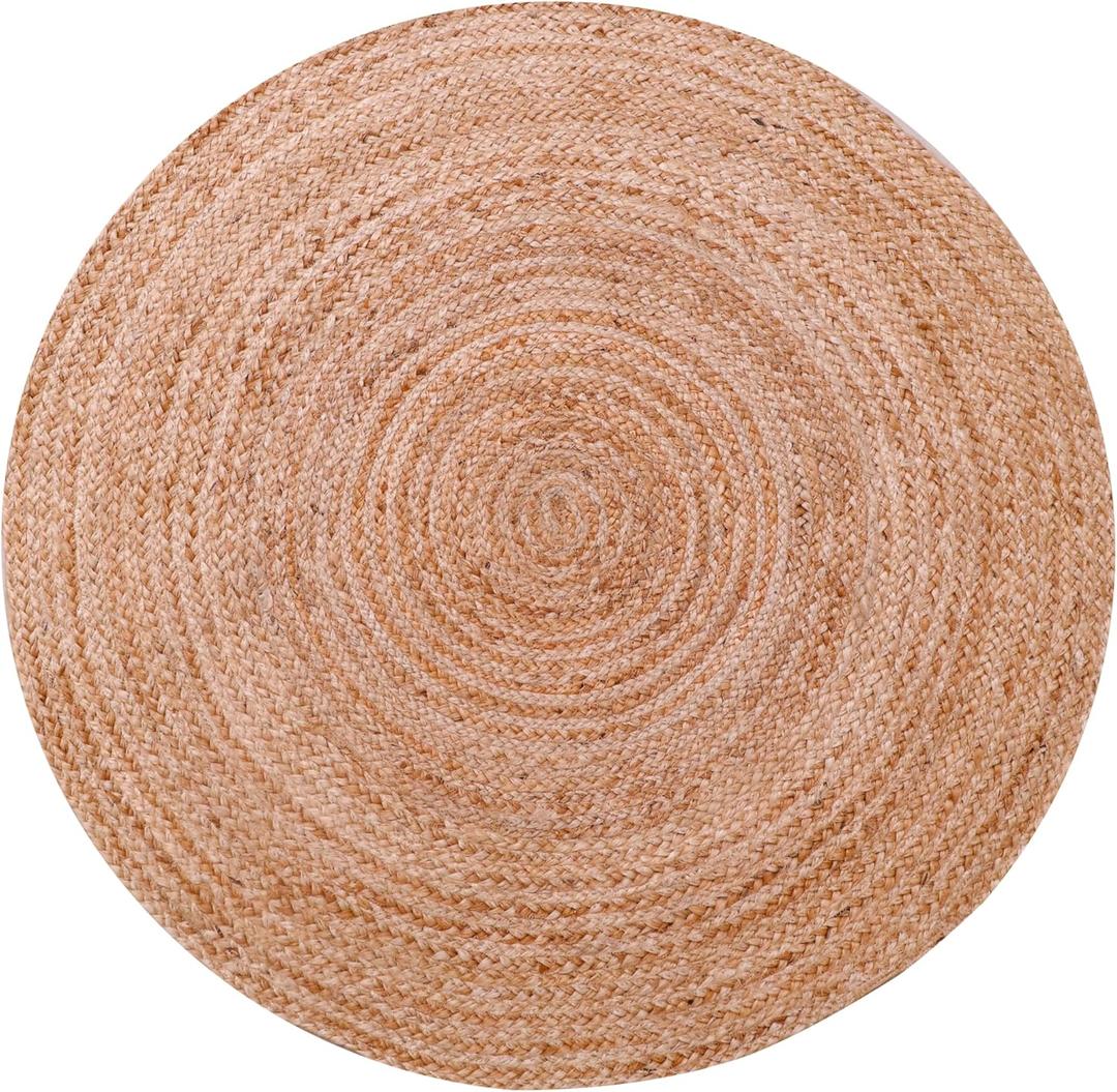 Tepo Round Jute Rug 3 ft, Braided Area Rug for Kitchen, Living Room and Bedroom, 100% Natural Rustic Hand Woven Rug, Jute Round Rug