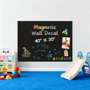 Magnetic Chalkboard Wall Decal : Large 40" X 30" Peel and Stick Adhesive Contact Paper for Kids Room Playroom Safe Educational Learning and Drawing Board (Black)