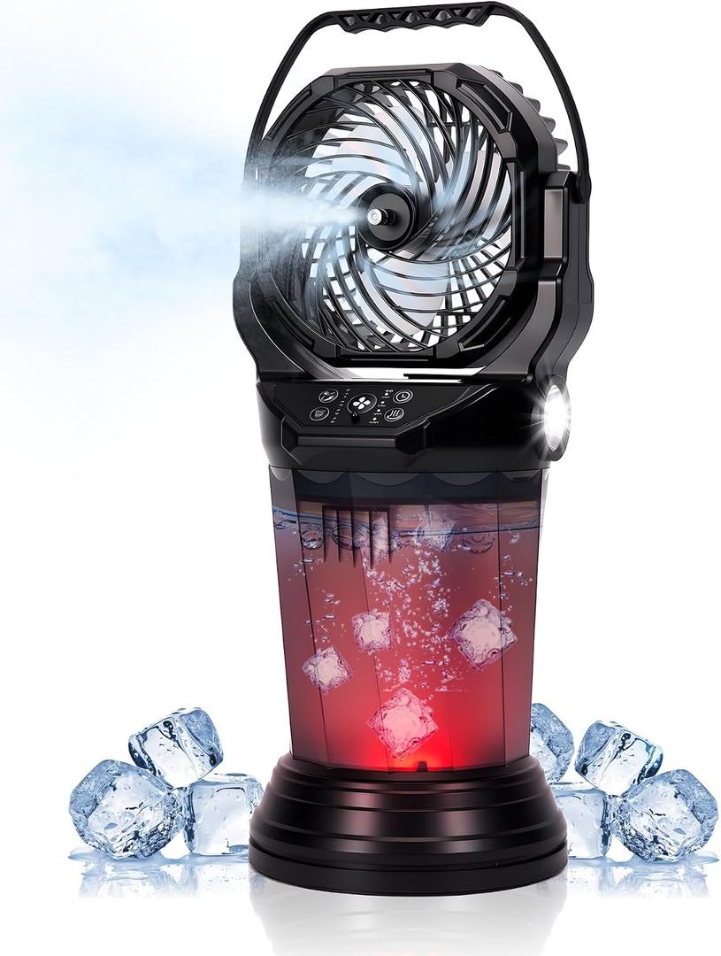 2026 NEW Portable Camping Misting Fan, 30000mAh Rechargeable Camping Fans with Remote & 2L Water Tank, 4 Timers, 4 Speeds, 2 Mist Modes, 120° Oscillation, for Golf Camping Beach Fishing & Workshops, Large