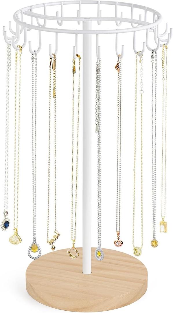 Mkono Necklace Holder Metal Jewelry Display Stand Necklace Organizer with 22 Hooks for Storage and Hanging Bracelet Keychain Home Room Decor for Women,White